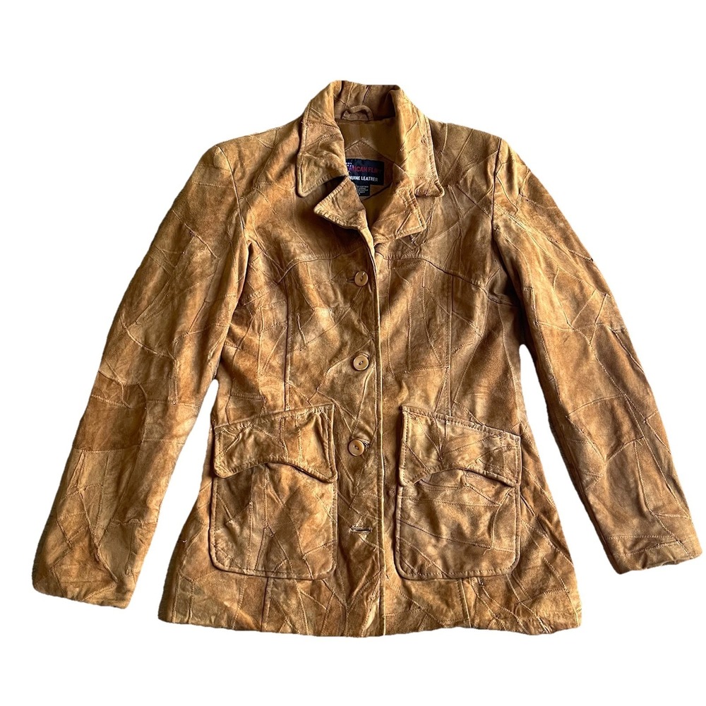 Vintage Patchwork Leather Suede Jacket Brown Small Boho 70's Style